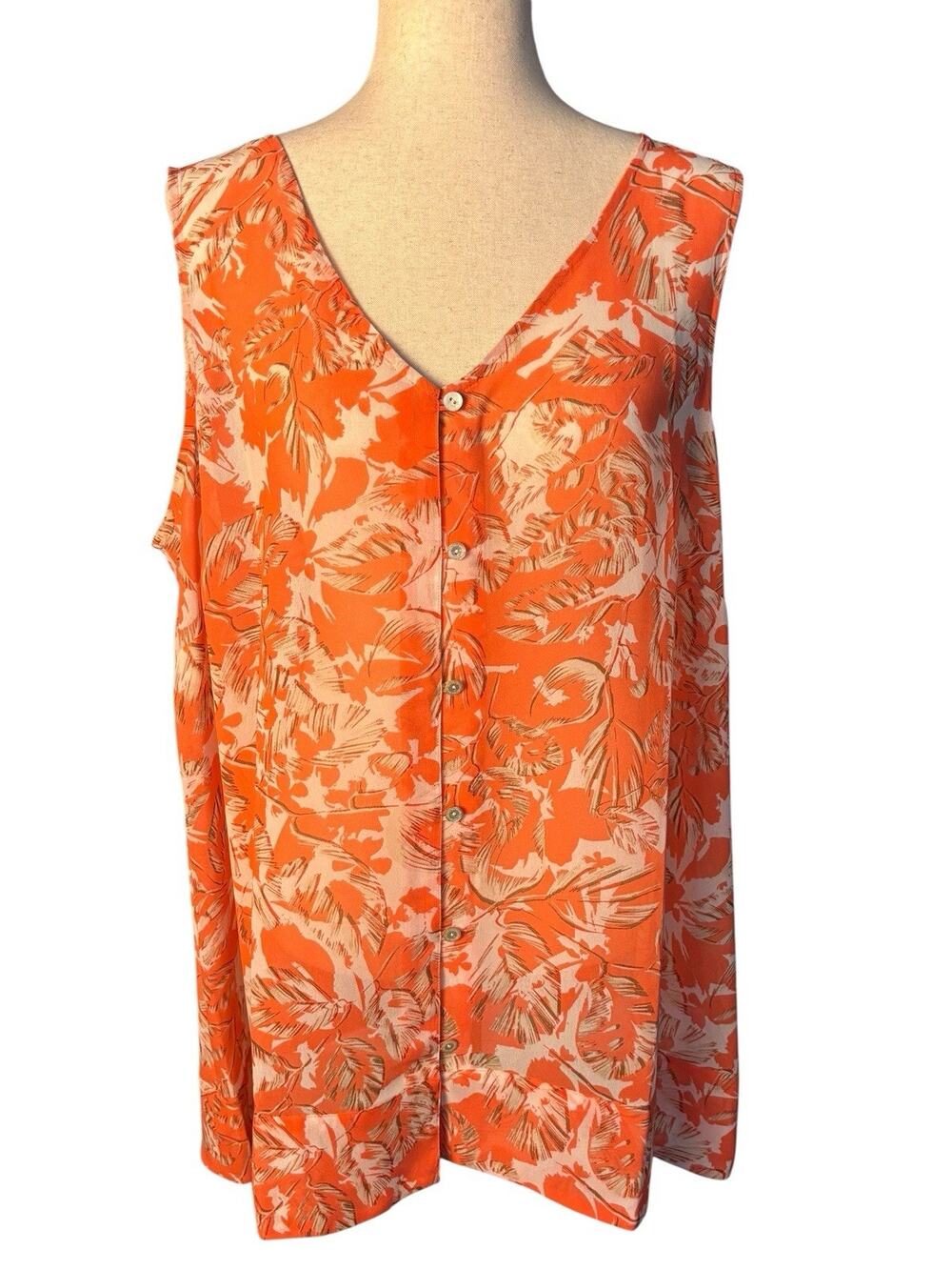 J Jill Floral pink salmon blouse Sleeveless Tunic Tank Top Size 2X Sheer/ Thin